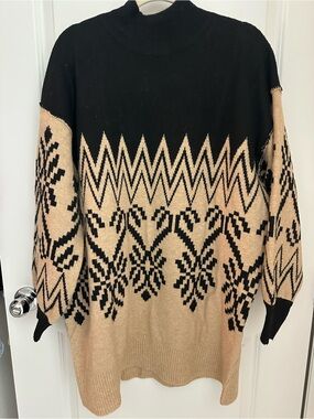 Vici Black and Beige Patterned Turtleneck Sweater Dress
